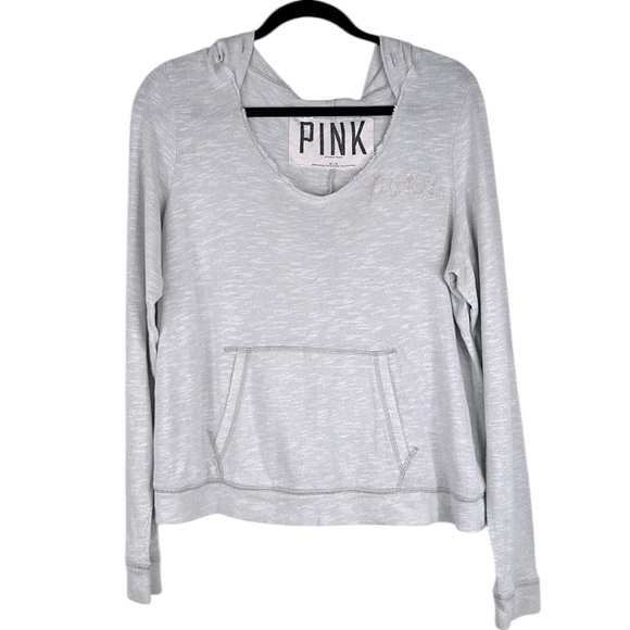 PINK Victoria's Secret Gray Cotton Lightweight Casual Long Sleeve Hoodie Size M - Picture 1 of 8